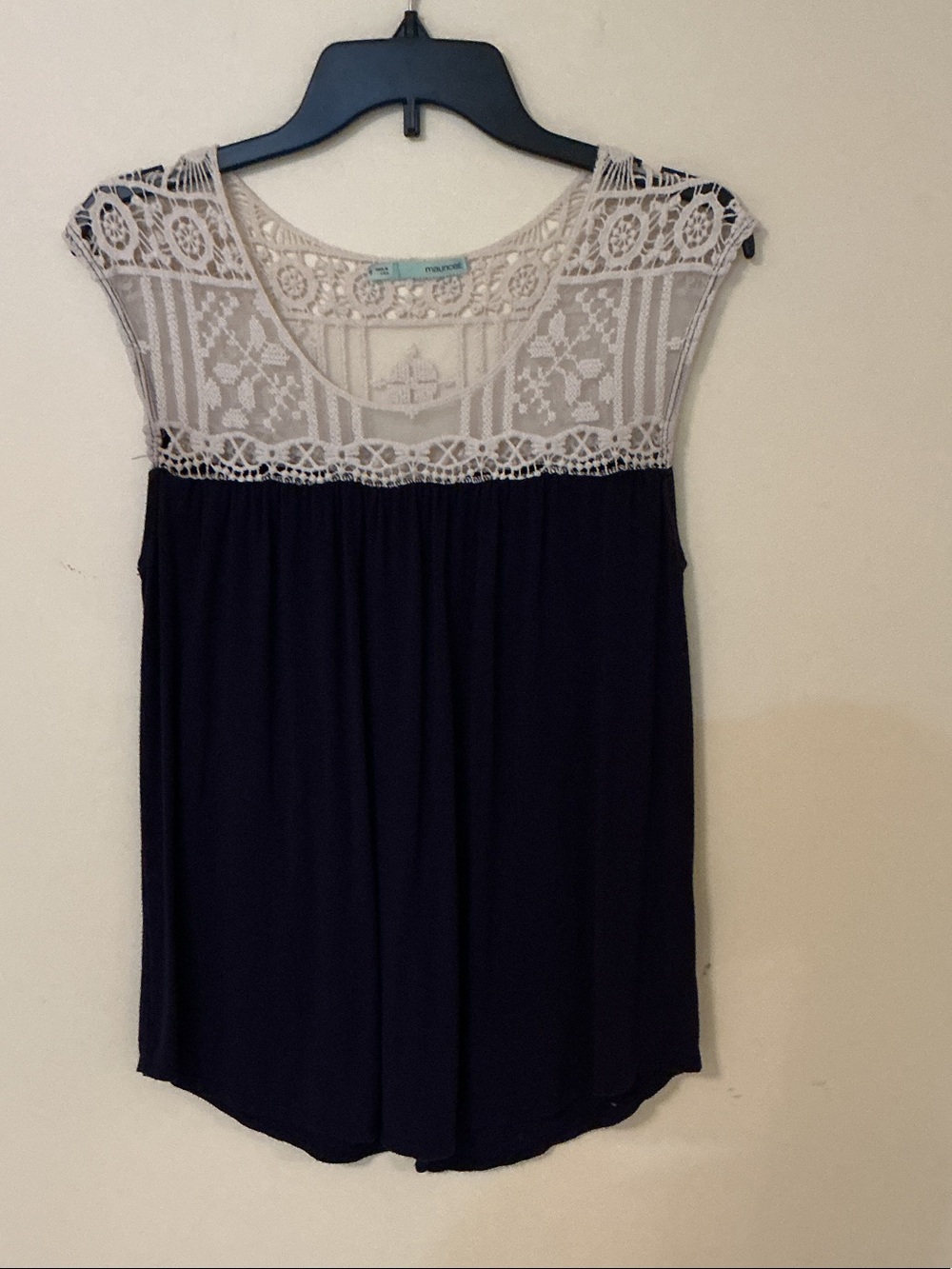 Maurices Navy Tank with Cream Crochet Yoke Detail